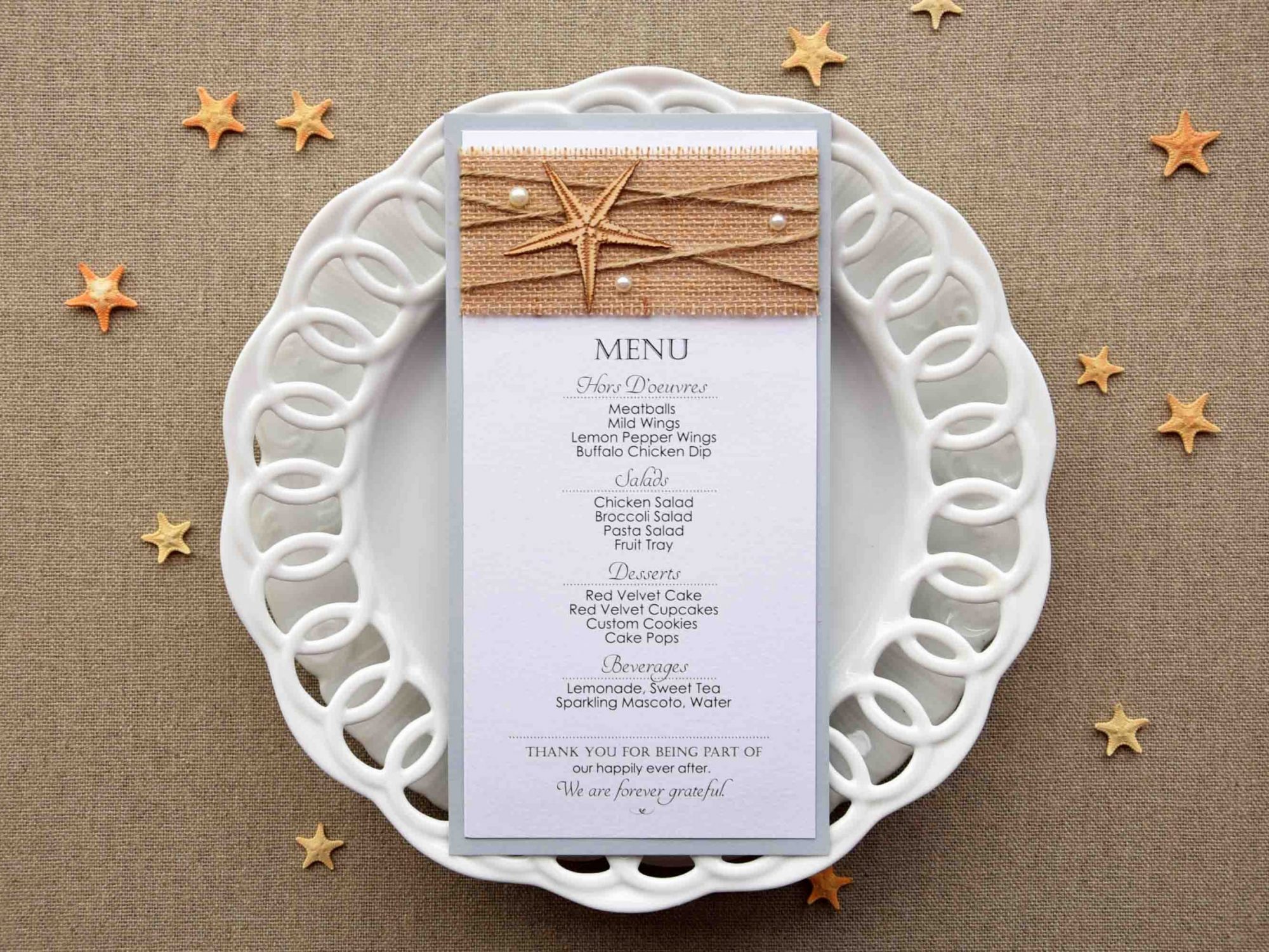 Rustic Beach Wedding Dinner Menu