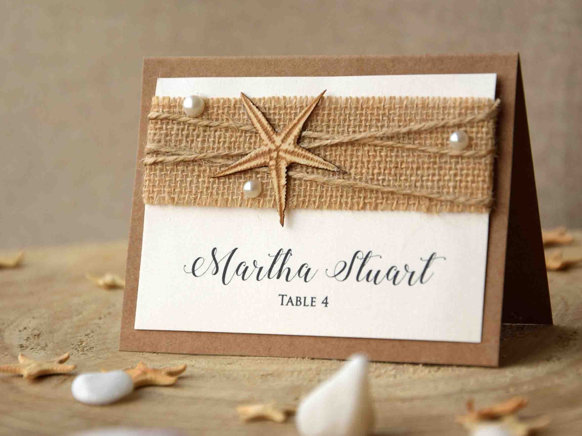 Ivory Beach Wedding Place Cards