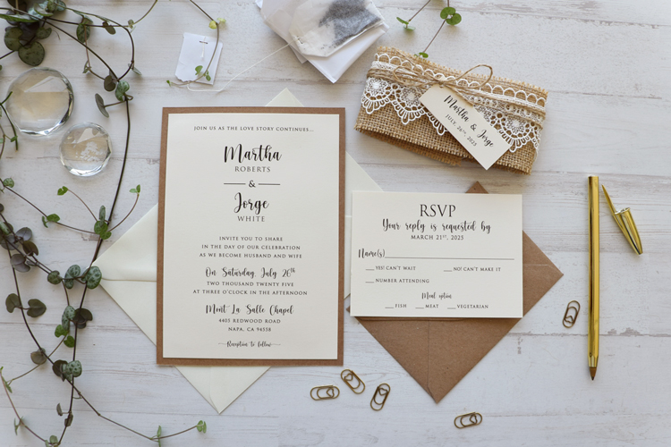 Burlap and Lace Wedding Invitations Kit