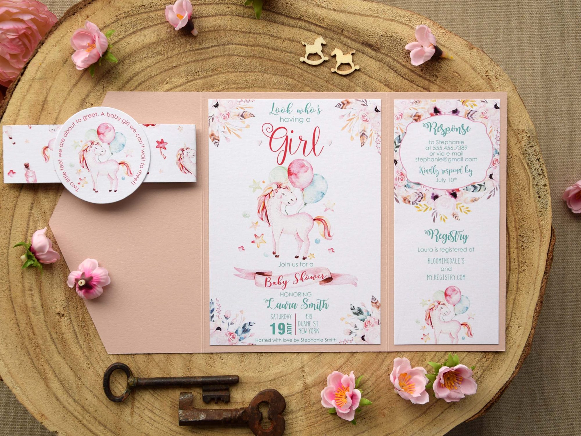 Unicorn Baby Shower Invitations for girls