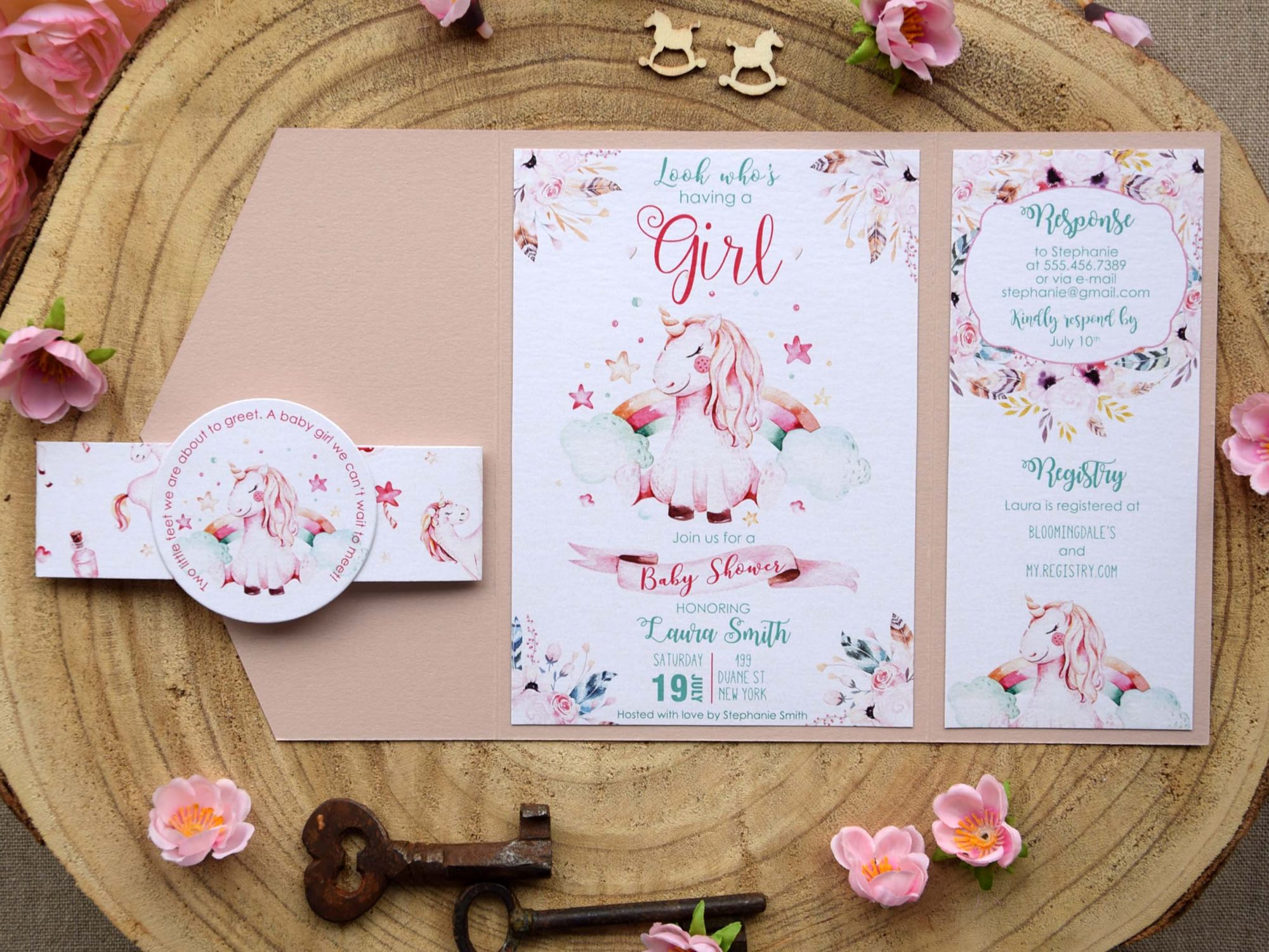 Unicorn Baby Shower Invitations for girls