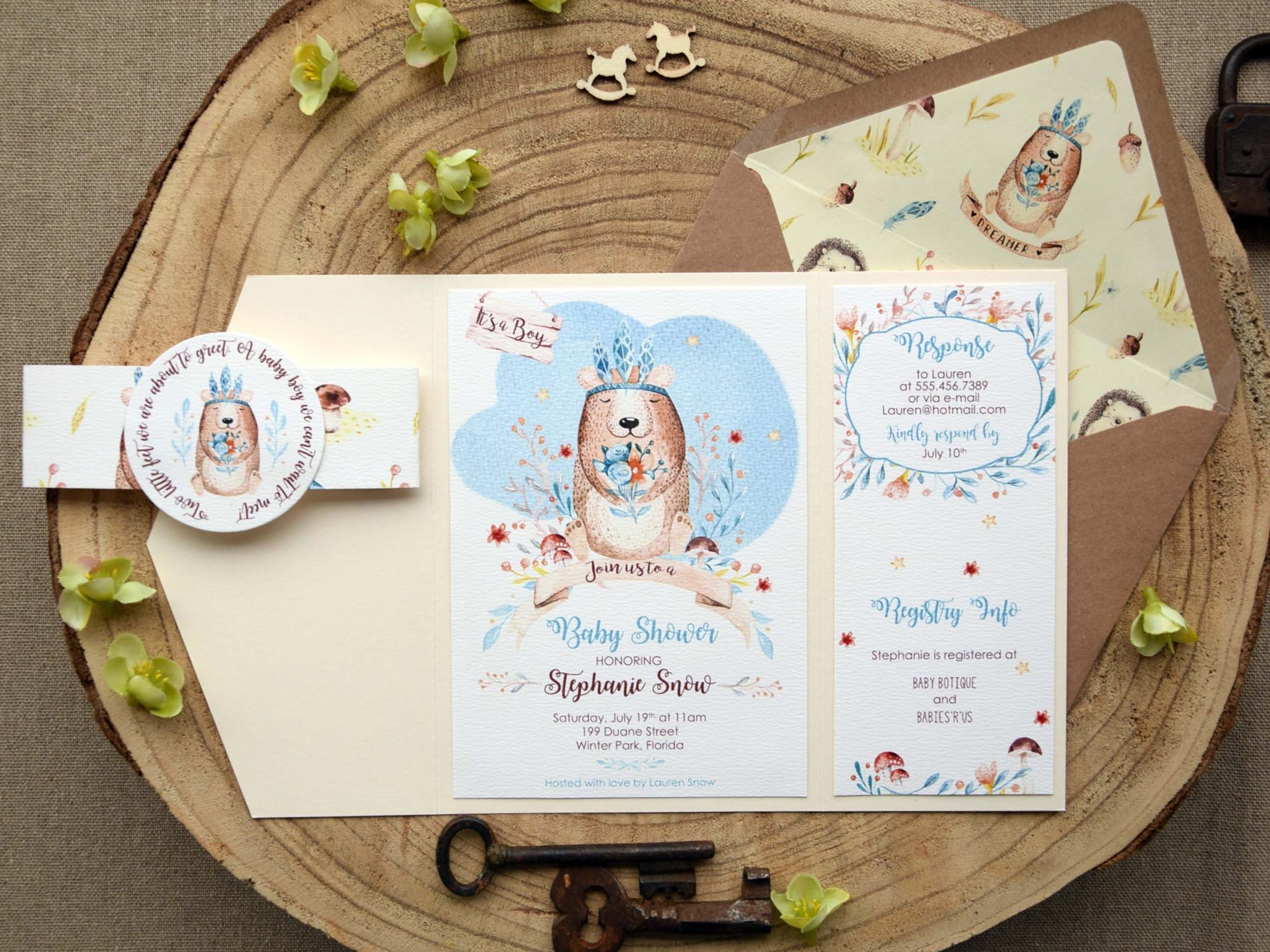 Pocket Baby Shower Invitations for Boys