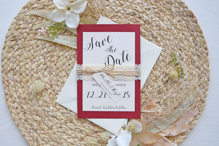 Burgundy Wedding Save the Date Cards