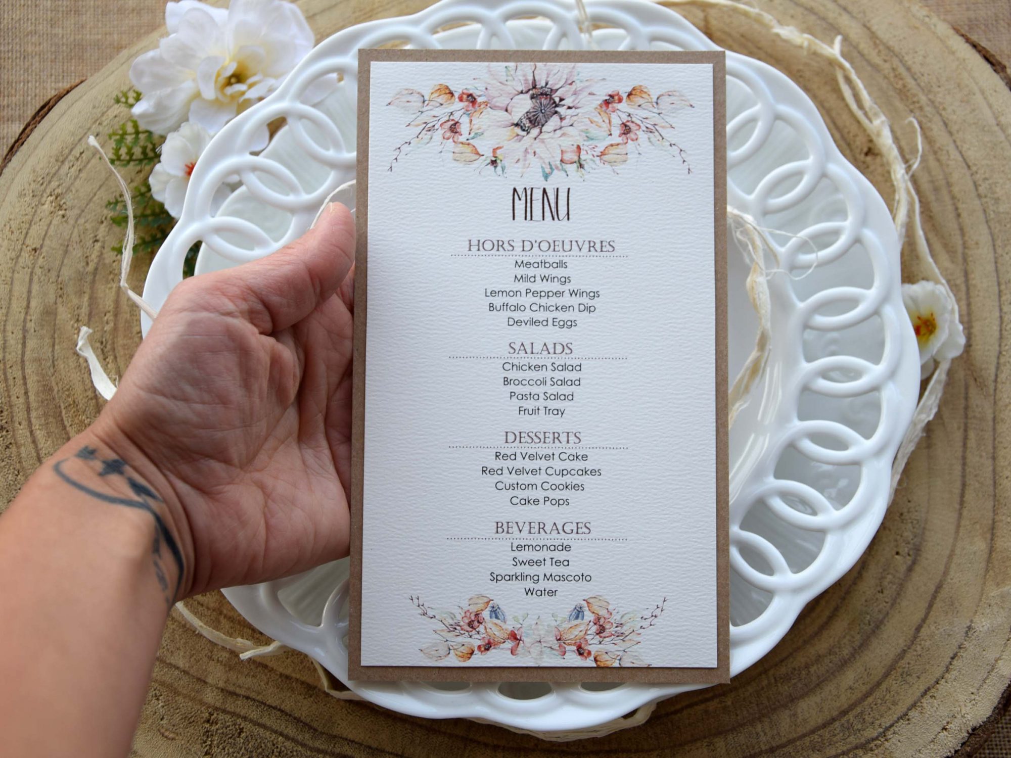 Floral Watercolor Wedding Dinner Menu