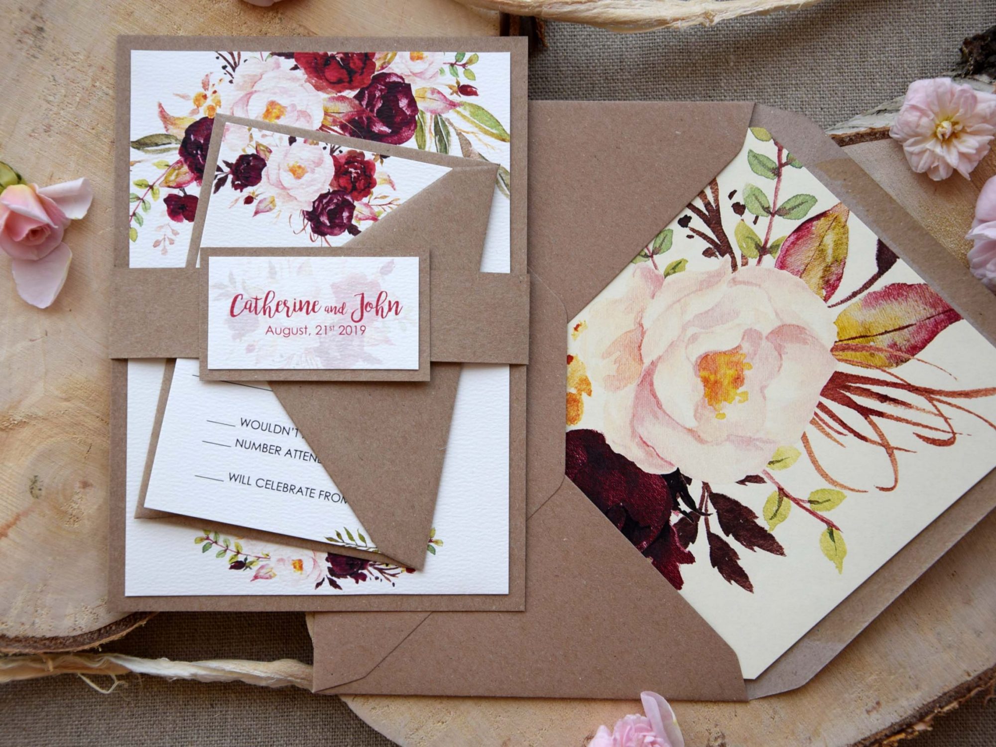 Rustic Chic Floral Wedding Invitations