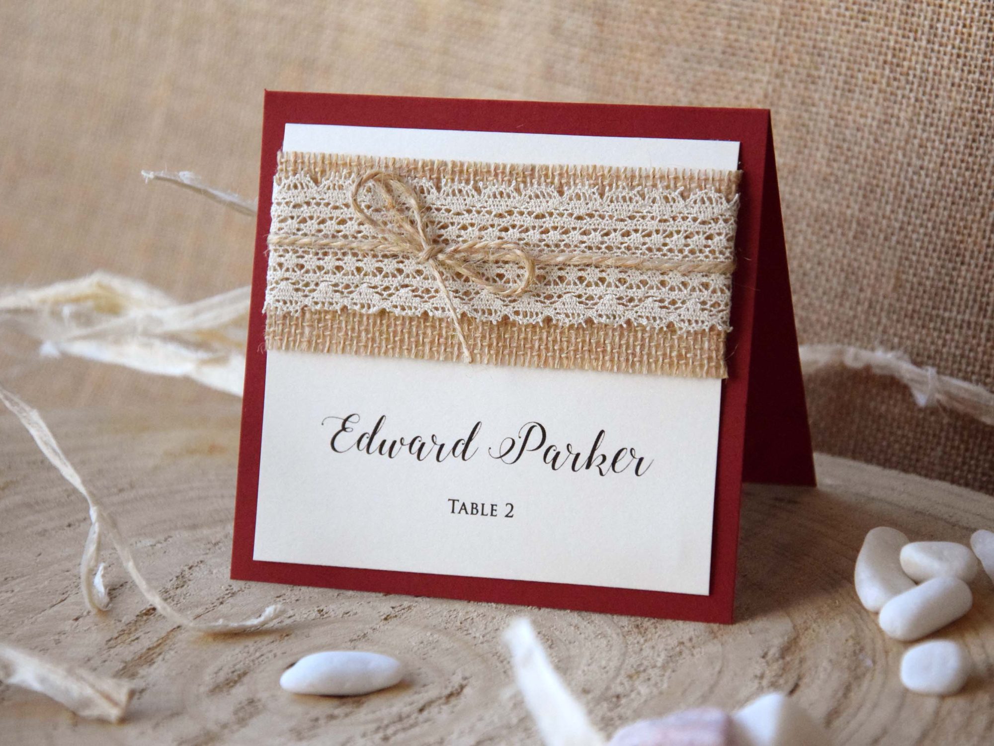 Burgundy Rustic Wedding Place Cards