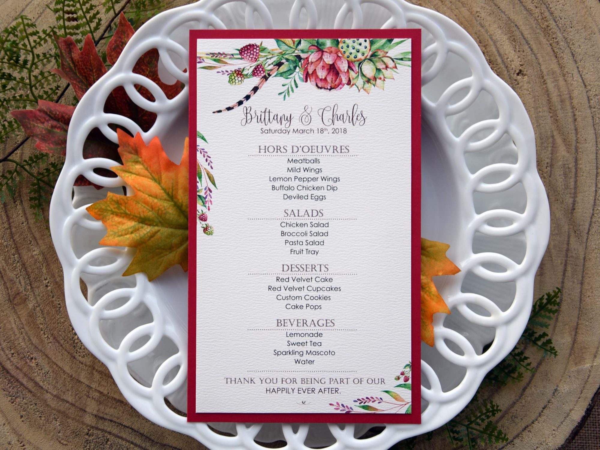 Tropical Wedding Dinner Menu