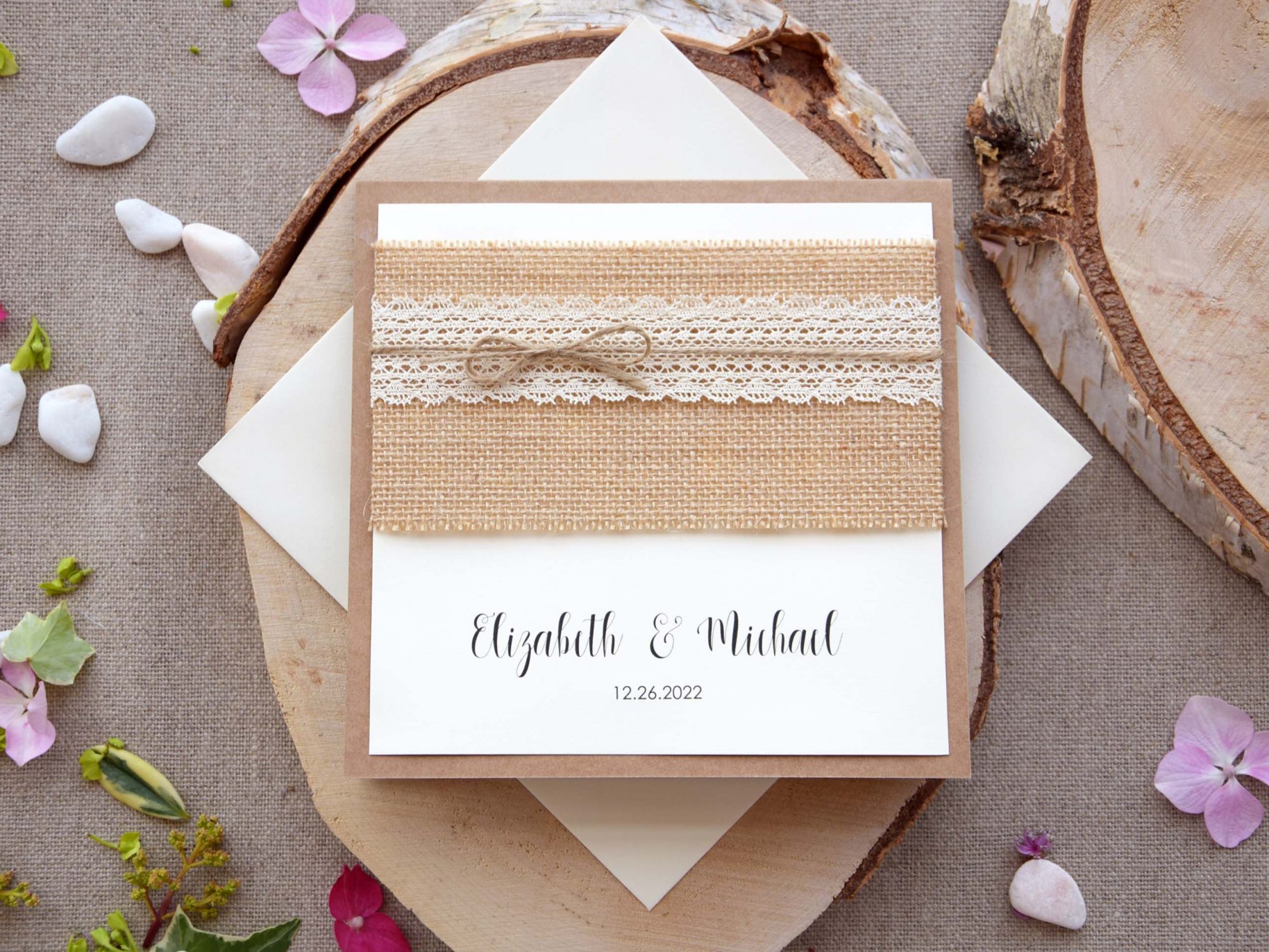 Burlap and Lace Wedding Invitations