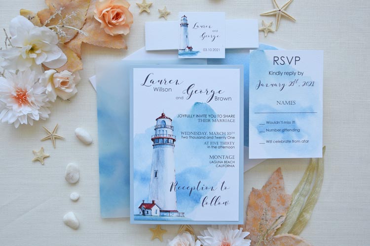 Watercolor Nautical Wedding Invitations