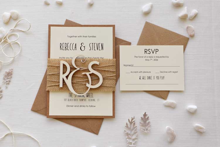 Wooden Monogram Wedding Invitations