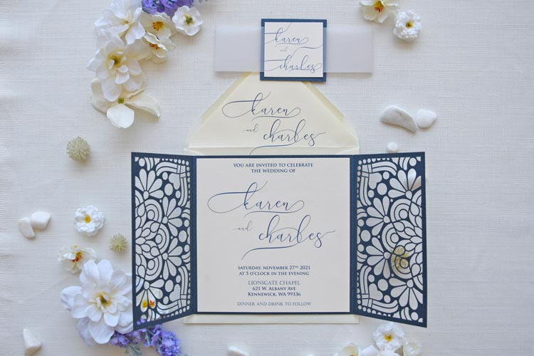 Navy Blue Pocketfold Wedding Invitations