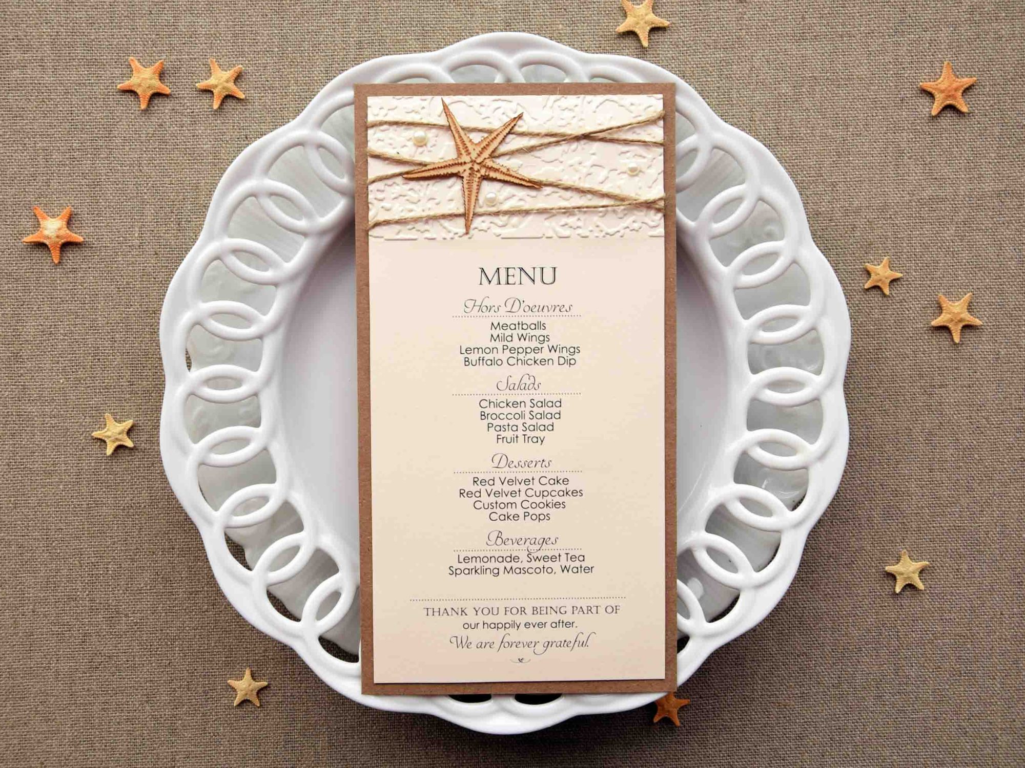 Starfish Wedding Dinner Menu