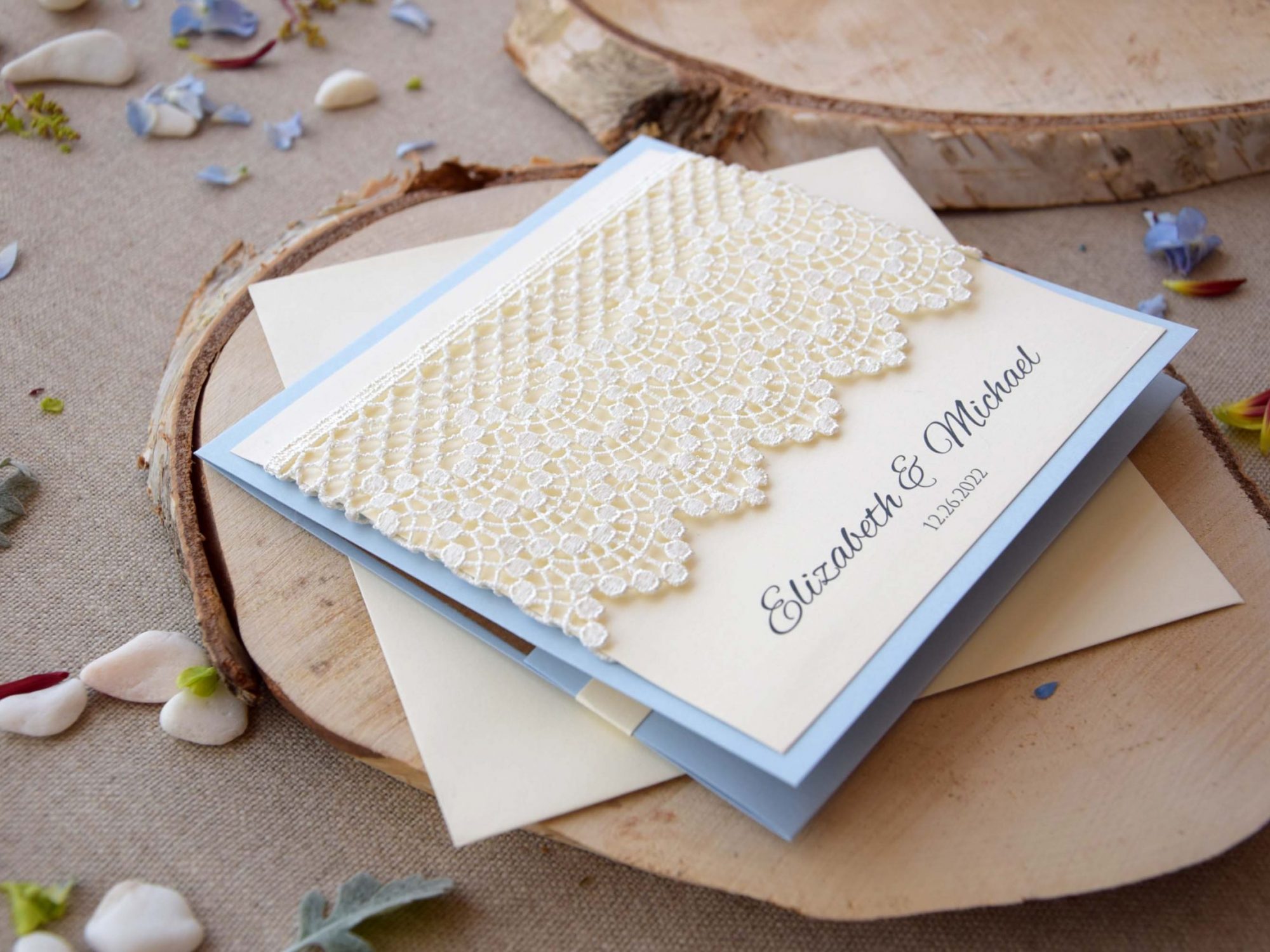 Dusty Blue Lace Wedding Invitations