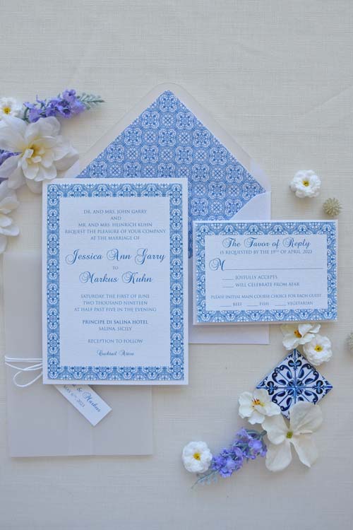 Blue Portuguese Tile Wedding Invitations