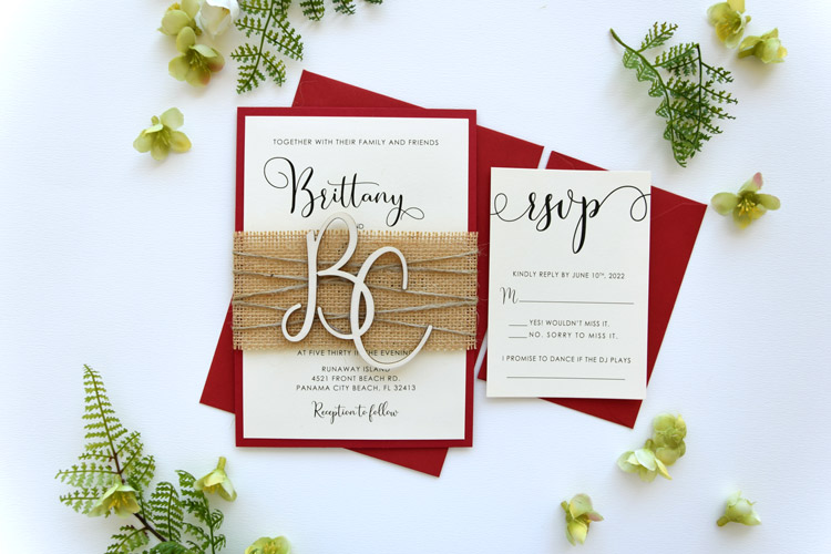Strong Red Monogram Wedding Invitations