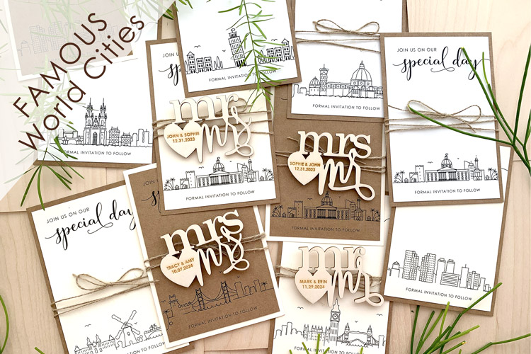 Skyline Destination Magnet Save the Dates - Famous cities