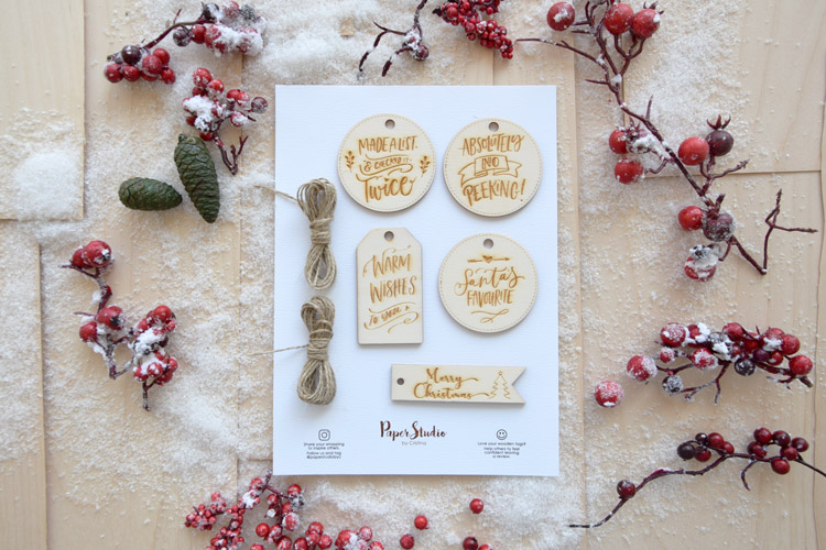 Wooden Christmas Gift Tags - Pack of 5 tags Laser Engraved