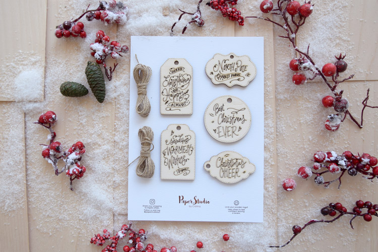 Wooden Christmas Gift Tags - Laser-cutting - Pack of 5 tags