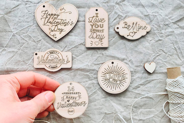Laser-Cutting Wooden Valentine's Day Gift Tags - Pack of 6 tags