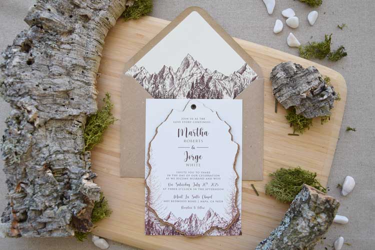 Mountain Rustic Wedding Invitations with RSVP
