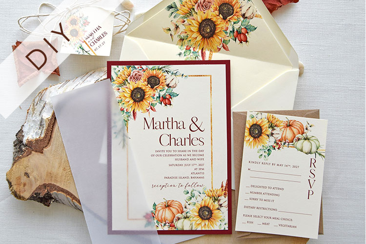 DIY Autumn Watercolor Wedding Invitations