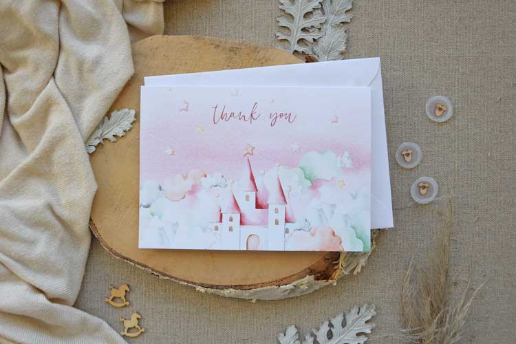Princess Baby Shower Thank You Card For Girls - Folded