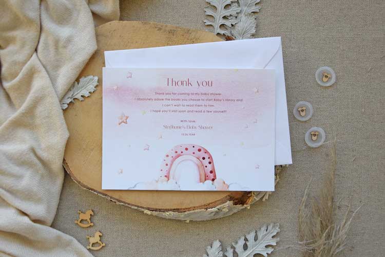 Rainbow Baby Shower Thank You Card For Girls