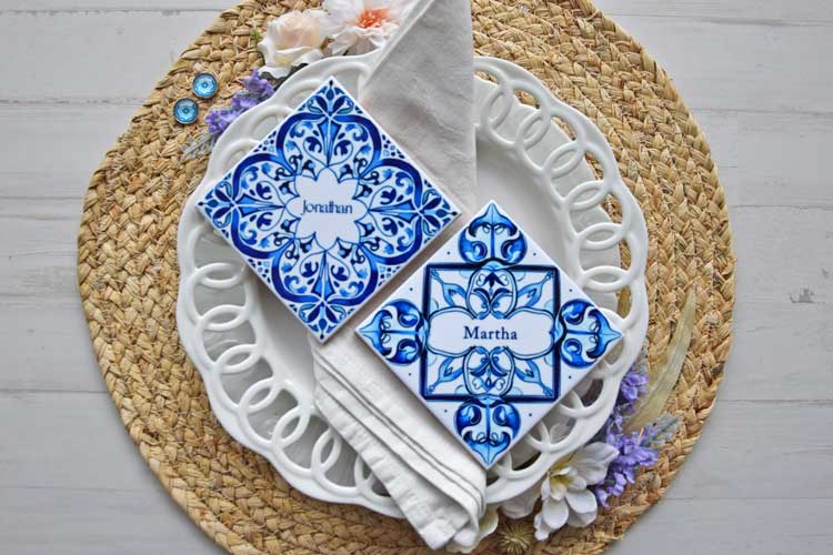 Personalized Portuguese Blue Tile - Lisbon - Pack of 2 coasters