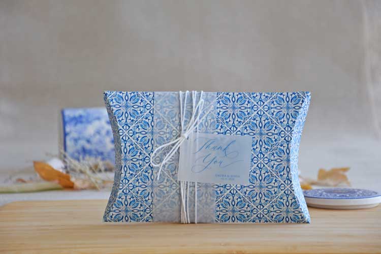 Large Portuguese Blue Tile Favor Pillow Boxes