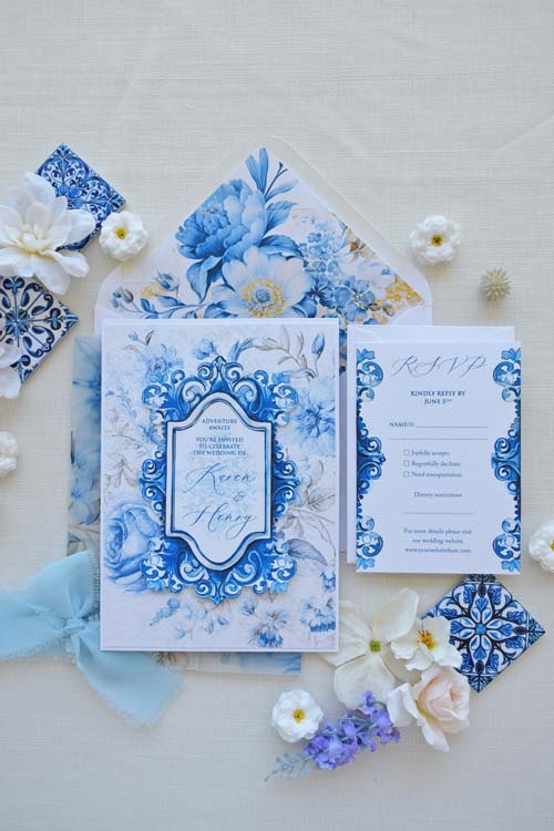 Capela das Almas - Blue Tile Wedding Invitation Suite