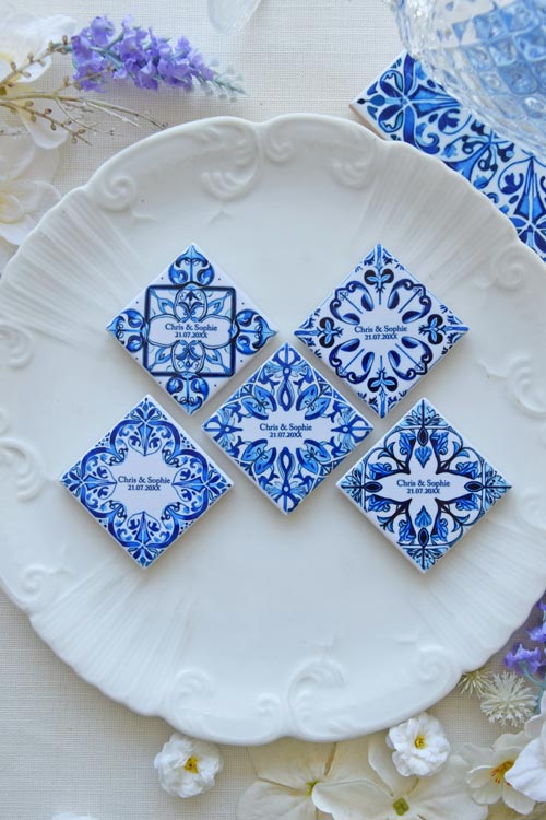 Tiny Portuguese Tiles - favors with magnet - Set of 5