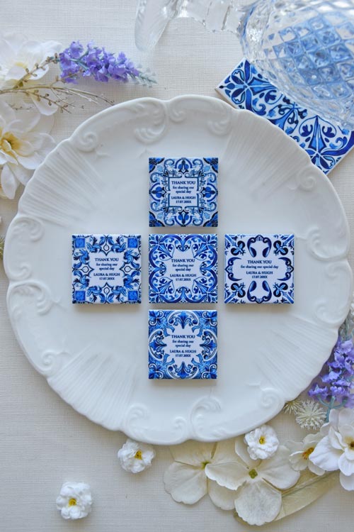 Tiny Real Portuguese Tiles - favors with magnet - Set of 5