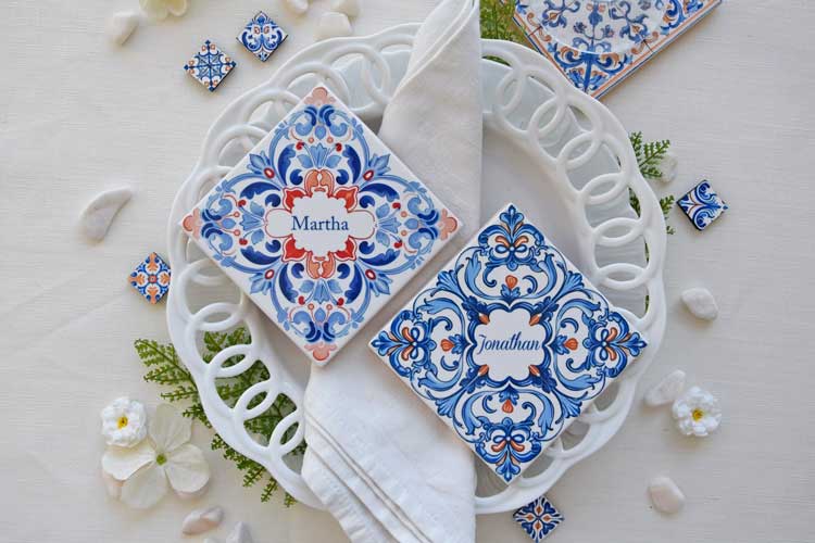 Personalized Portuguese Blue and Orange Tile - Braga Collection