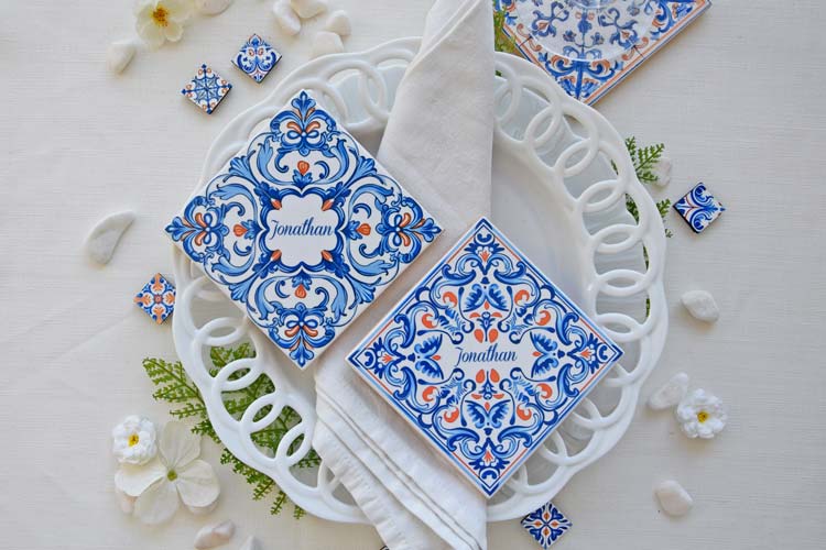 Personalized Portuguese Blue and Orange Tile - Óbidos Collection