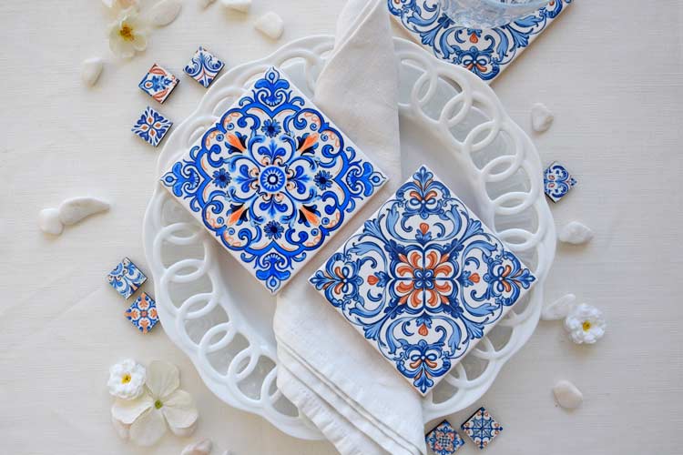 Aveiro Collection - Blue and Orange Portuguese Tiles - Coasters