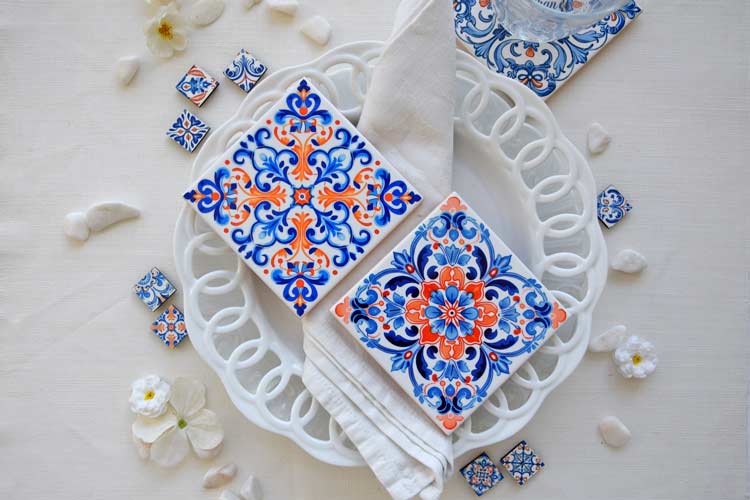 Belmonte Collection - Blue and Orange Portuguese Tiles - Coasters