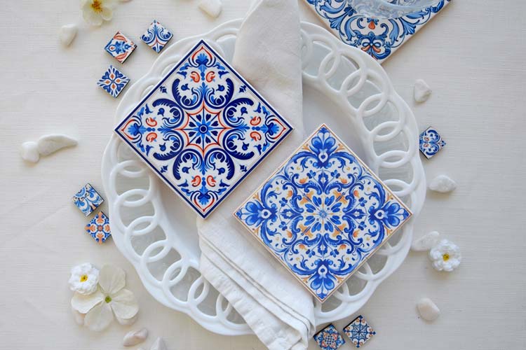 Lamego Collection - Blue and Orange Portuguese Tiles - Coasters