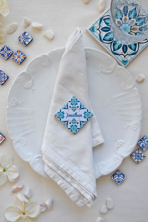 Portuguese-Inspired Magnetic Favor Tiles - personalized with the name - Set of 5