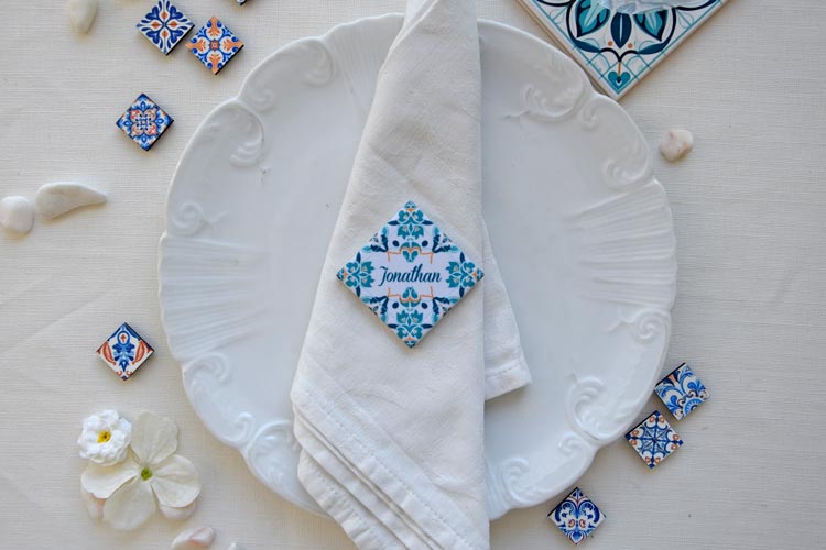 Portuguese-Inspired Magnetic Favor Tiles - personalized with the name - Set of 5