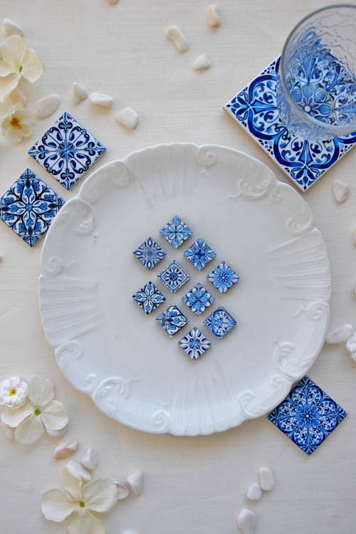 Nostalgia Blue Tiles - Tiny tiles with a magnet - Set of 5