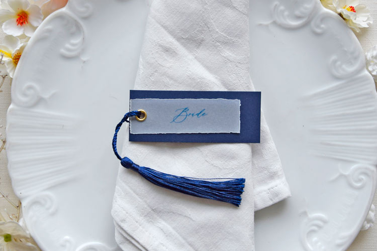Indigo Whisper Place Card – Tassel Edition